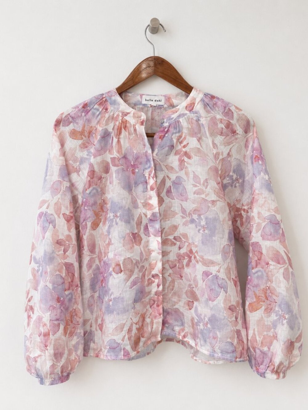 Bella Dahl Pink White Floral Linen Watercolor Blouse Small